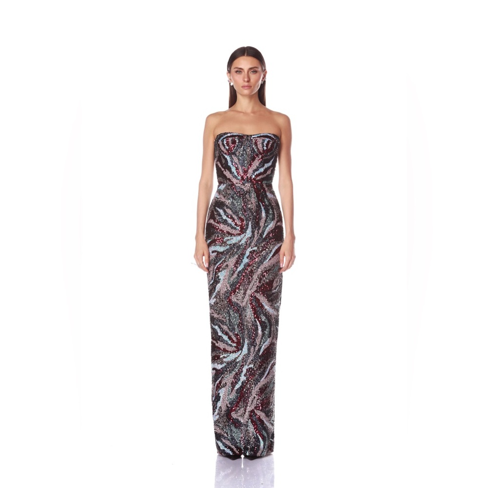 Bronx & Banco Dahlia Black Pink Multi Sequin Strapless Maxi Dress XS NWOT - Picture 3 of 5